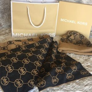 Tan and Grey Michael Kors scarf and hat combo